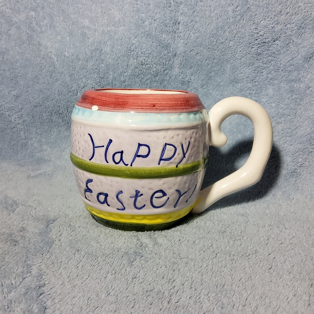 Vintage CSC Happy Easter! Pastel Hand-Painted Pottery Coffee Mug Cup Colorful